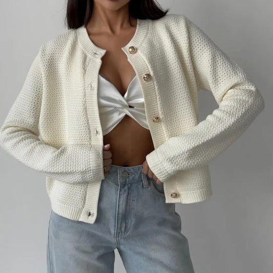Elegant Knit Solid Color Button Down Cardigan