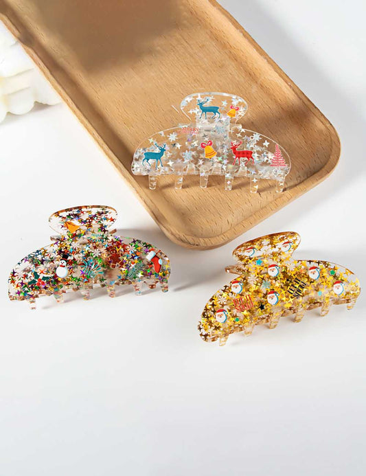 Festive Glitter Christmas Acrylic Hair Claw