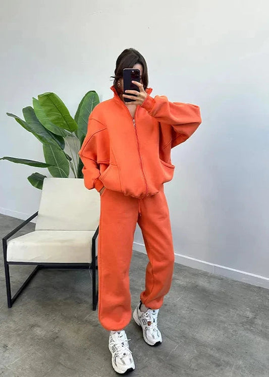Oversized Zip Up Hoodie and Jogger Set Soft Fabric