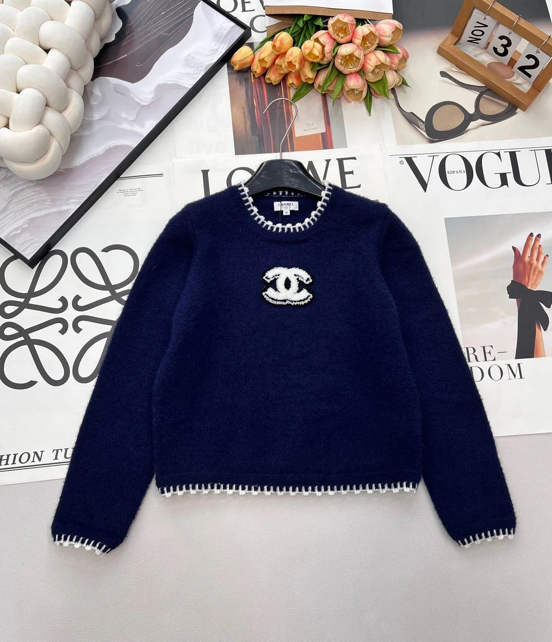CC 26 Knit Sweater Navy Blue Wool Cashmere 785142