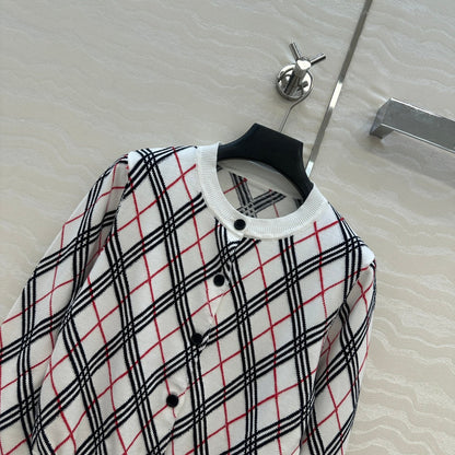 Bur 25 Cardigan White Plaid Wool