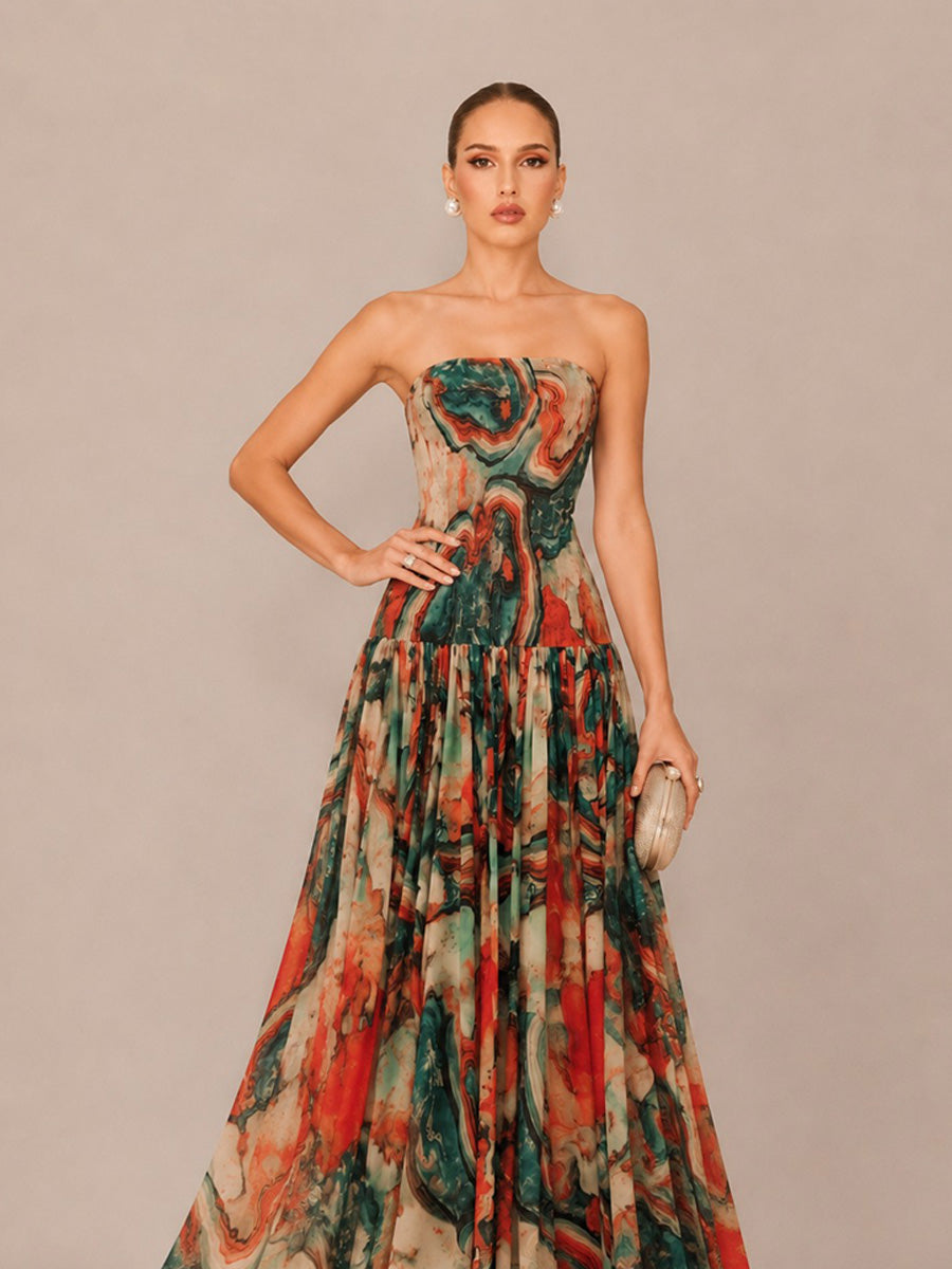 Liora Printed Strapless Maxi Dress