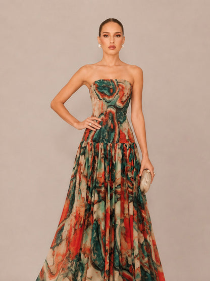 Liora Printed Strapless Maxi Dress