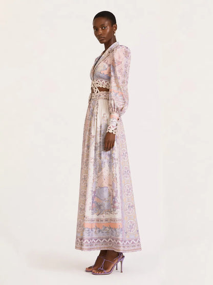Natalie Long-Sleeve Printed Long Skirt Set