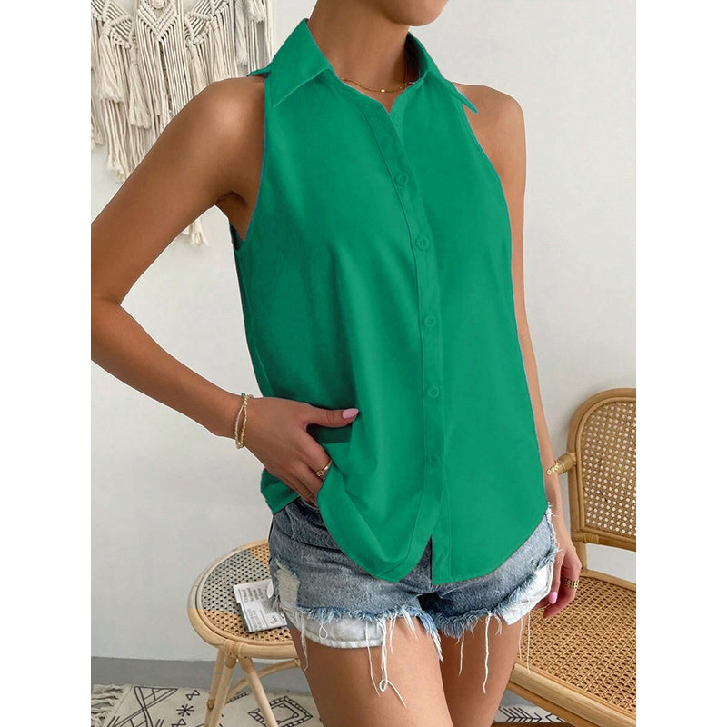 Loose Plus Size Solid Color Split-Joint Lapel Blouses