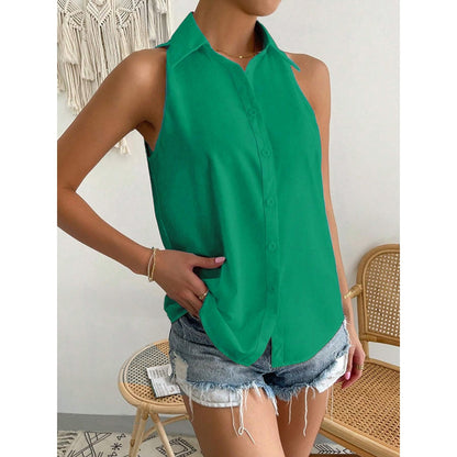 Loose Plus Size Solid Color Split-Joint Lapel Blouses