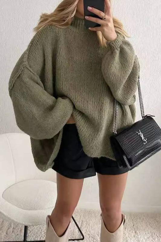 Lantern sleeve turtleneck loose sweater