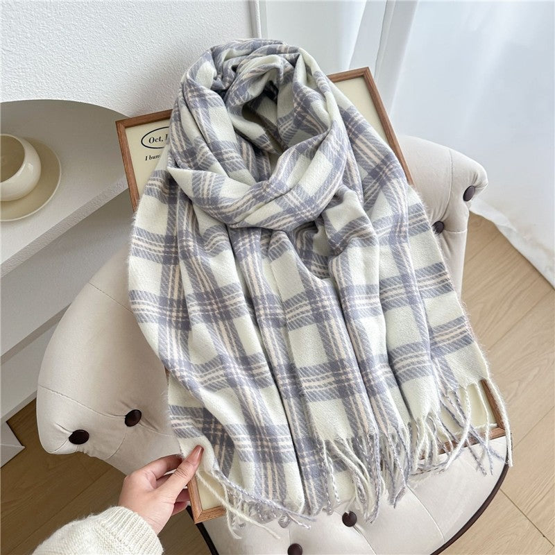Color Block Plaid Fringe Scarf