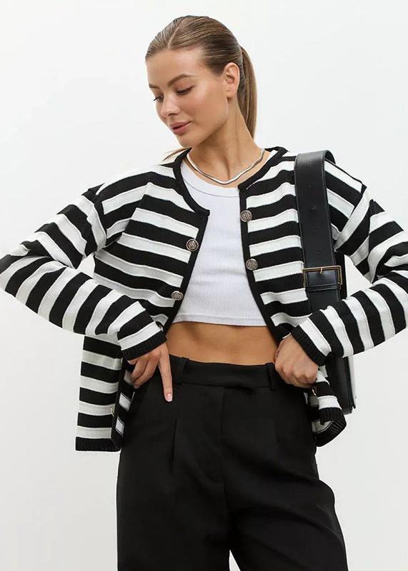 Button Up Knit Cardigan Black And White Stripes