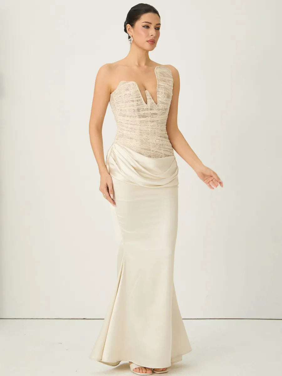 Cecelia Strapless Lace Corset Maxi Dress
