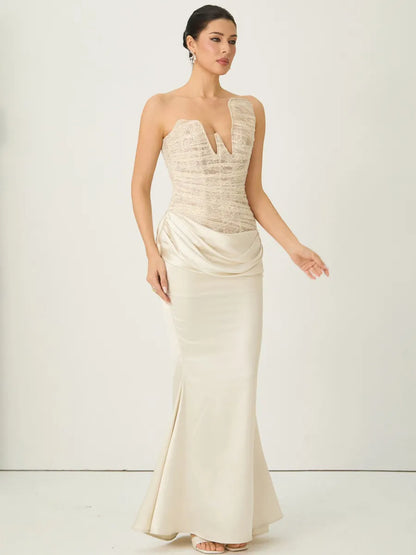 Cecelia Strapless Lace Corset Maxi Dress