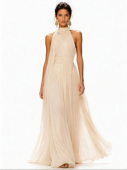 Cecilia Sleeveless Open-Back Chiffon Maxi Dress