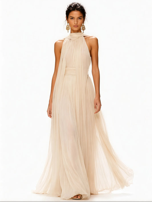 Cecilia Sleeveless Open-Back Chiffon Maxi Dress
