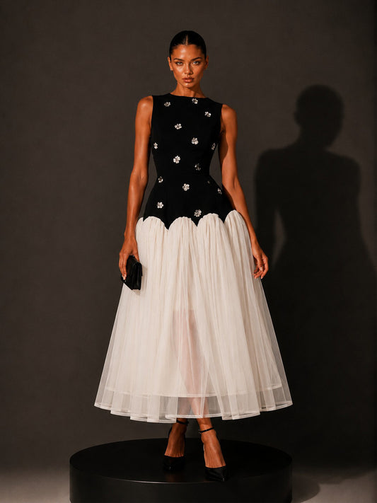 Serenity 3D Floral Mesh Sleeveless Midi Dress
