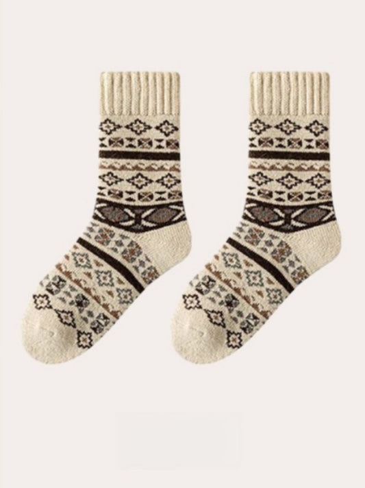 Rufia - Thick Bohemian Pattern Mid-Calf Socks - Soft &amp; Warm
