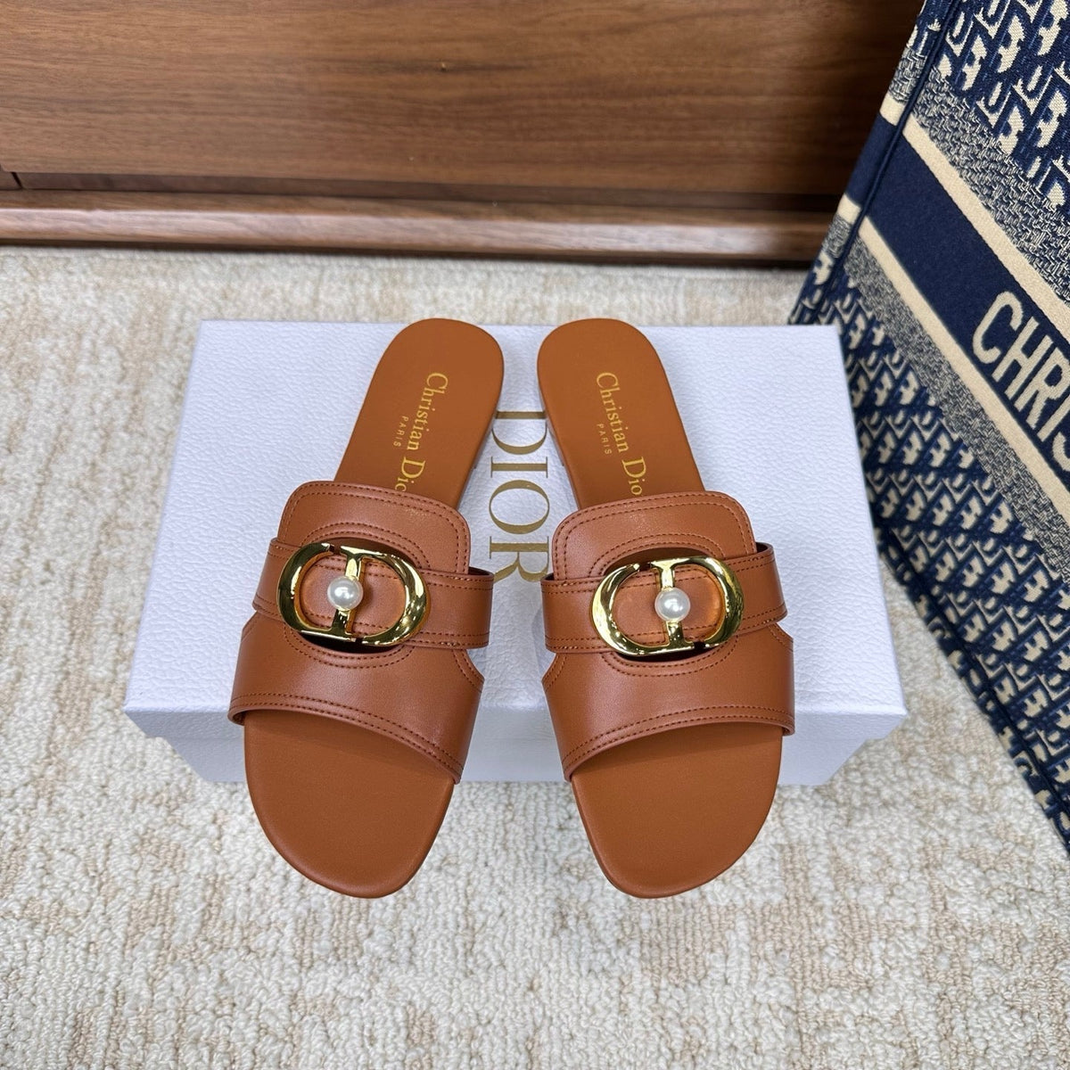 CD Montaigne Sandals Brown in Calfskin 598174