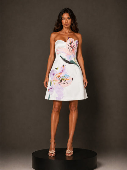 Annabelle 3D Floral Embroidered Strapless Mini Dress