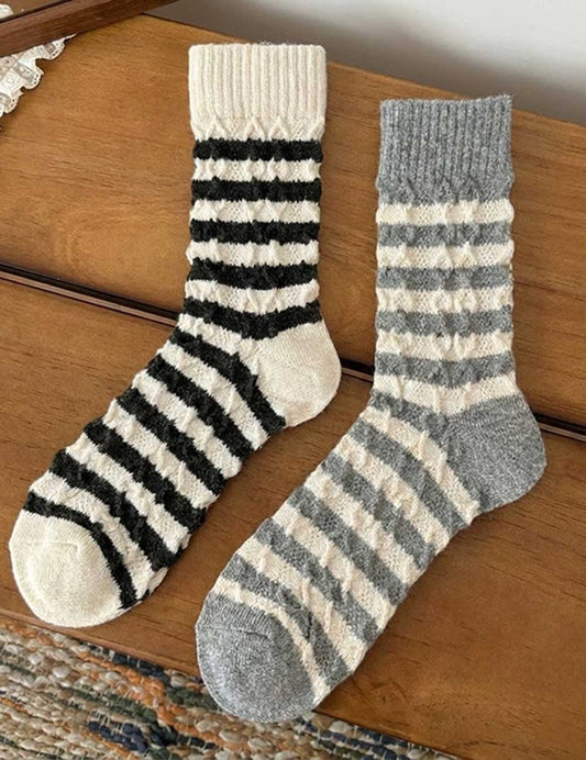 Casual Color Block Striped Warm Crew Socks