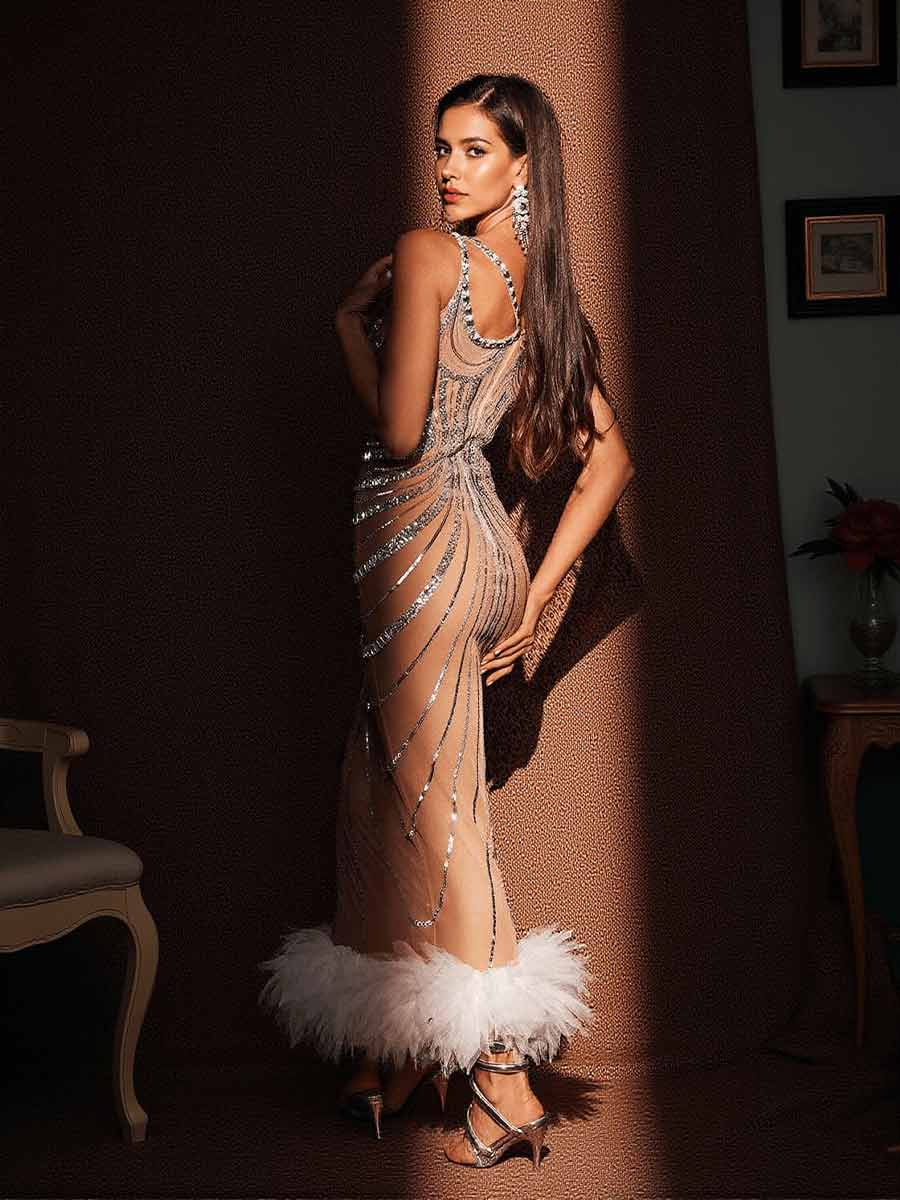 Elodie Tulle Trimmed Sequin Maxi Dress
