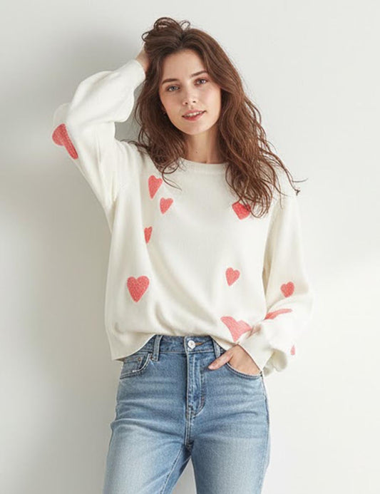 Knit Heart Embroidered Long Sleeve Sweater