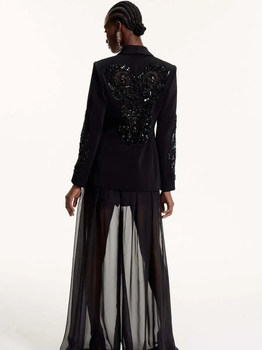 Penelope Sequin Embroidered Mesh Pants Set