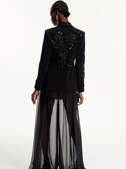 Penelope Sequin Embroidered Mesh Pants Set