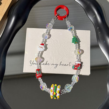 Cute Christmas Crystal Beaded Phone Charm