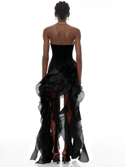 Juliette Black Strapless Ruffled Maxi Dress