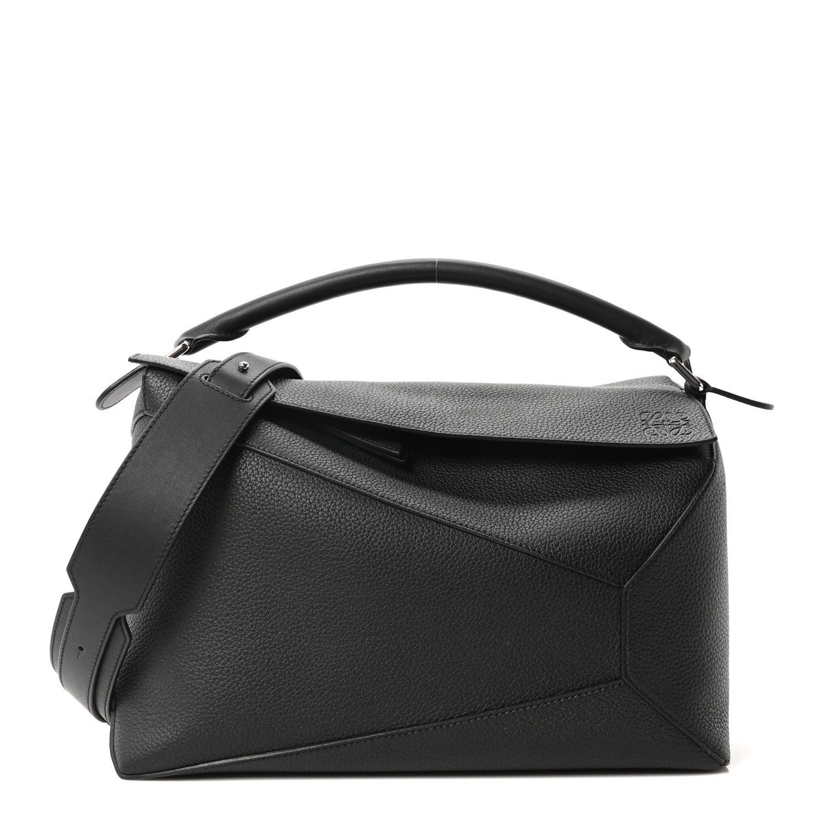 Grained Calfskin Large Puzzle Edge Bag Black