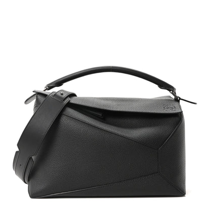 Grained Calfskin Large Puzzle Edge Bag Black