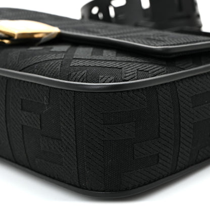 Canvas Vitello King Extra Strap FF Embroidered Baguette Black