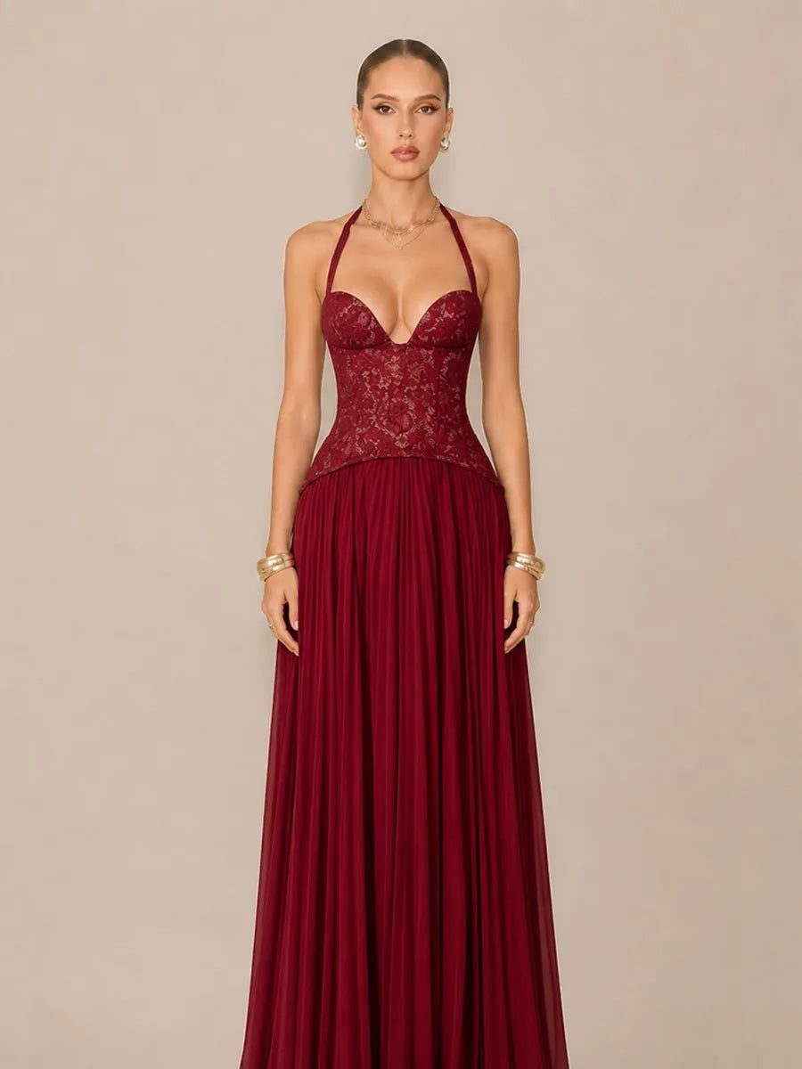 Kalina Ruched Halter-Neck Bodycon Maxi Dress