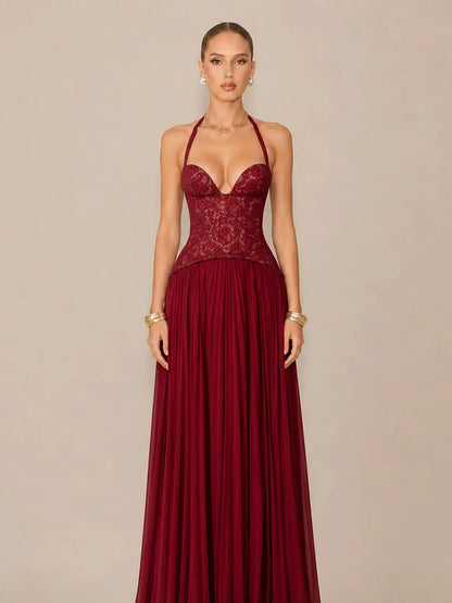 Kalina Ruched Halter-Neck Bodycon Maxi Dress