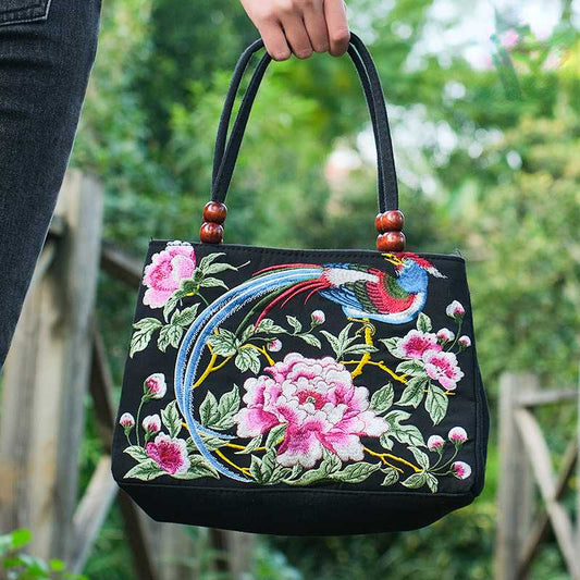 Ethnic Style Embroidered Bags For Women'S Handheld Embroidery With Two Zippers Canvas Leisure Bags