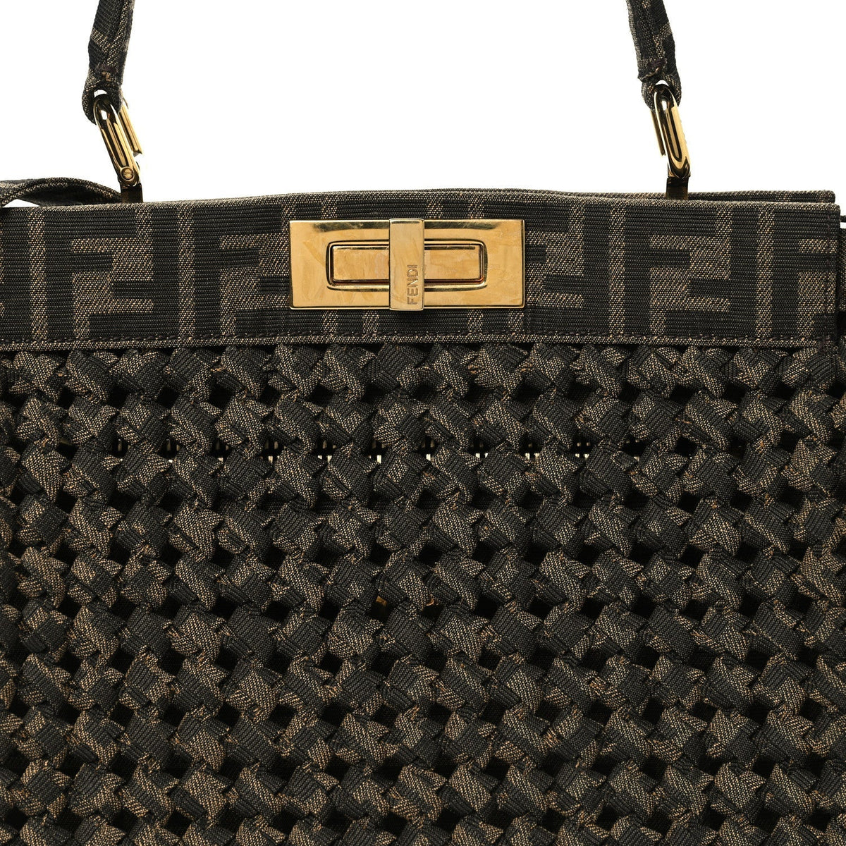 Fabric Jacquard FF 1974 Woven Knotted Medium Peekaboo Iconic Satchel Tobacco Moro