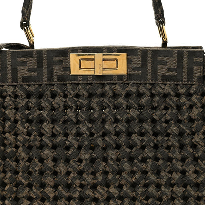 Fabric Jacquard FF 1974 Woven Knotted Medium Peekaboo Iconic Satchel Tobacco Moro