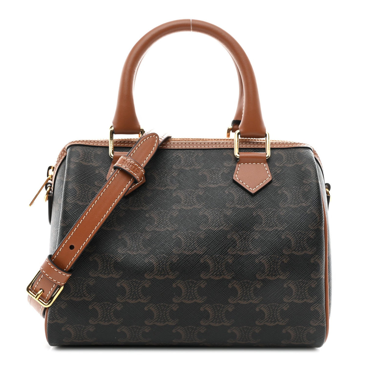 Triomphe Canvas Calfskin Small Boston Bag Tan