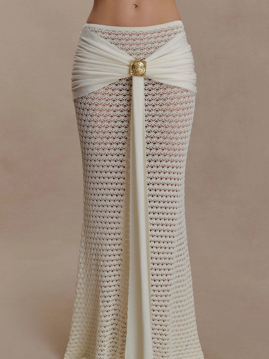 Luna Crochet Gold-Button Two-Piece Maxi Set