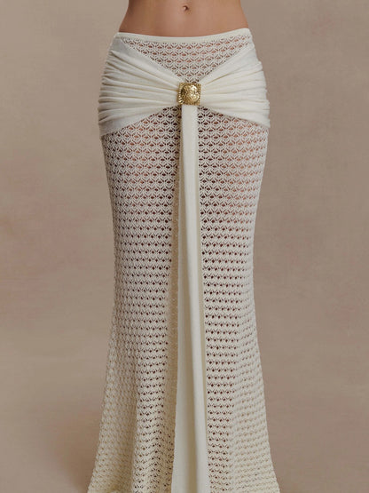 Luna Crochet Gold-Button Two-Piece Maxi Set