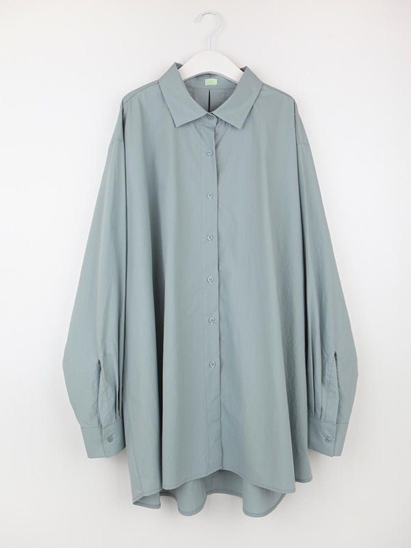 Long Sleeves Loose Buttoned Hollow Pleated Solid Color Split-Joint Lapel Blouses&Shirts Tops