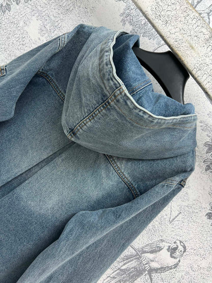 Prada 25 Hooded Denim Jacket Blue Cotton