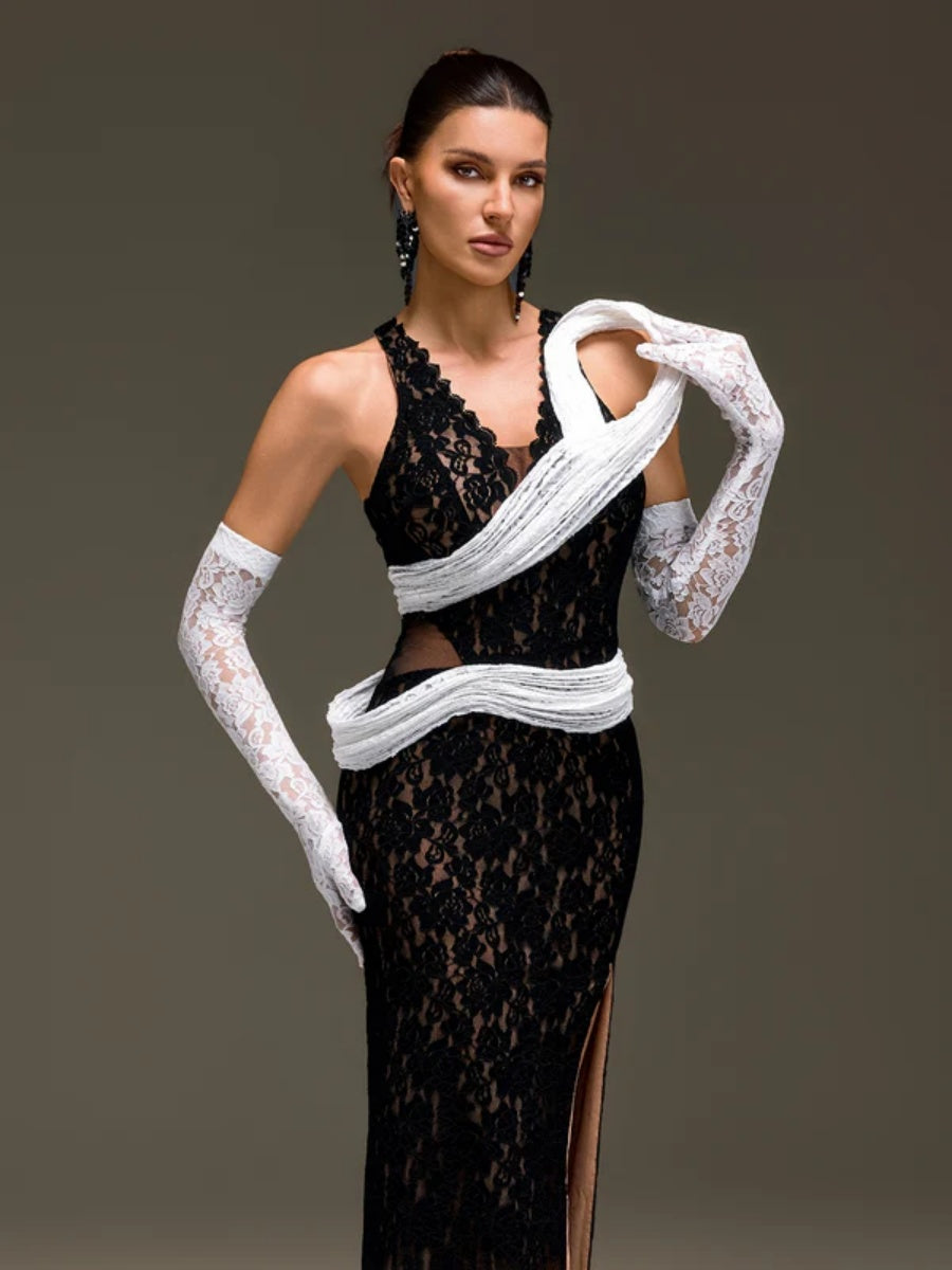 Luna Lace One-Shoulder Mermaid Maxi Dress
