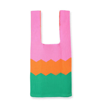 Crochet Tote Bag Blue White Rainbow Knit Bag