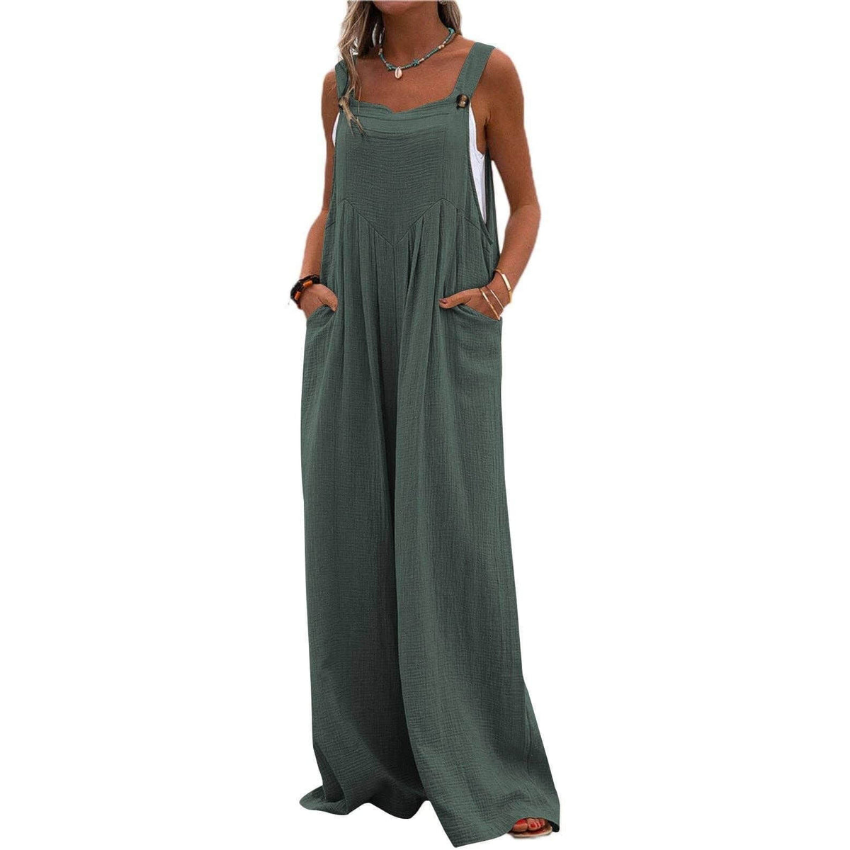 Solid Color Simple Button Jumpsuit