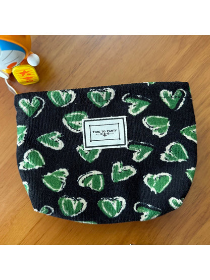 Cosbai - Corduroy Travel Cosmetic Pouch with Floral Patterns
