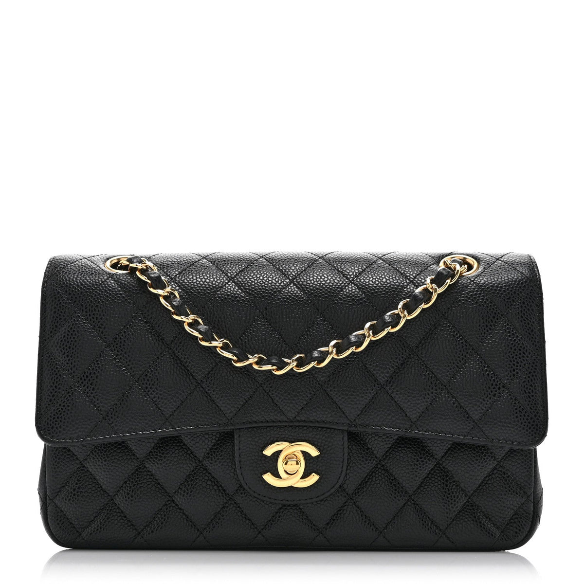 Caviar Quilted Medium Double Flap Black