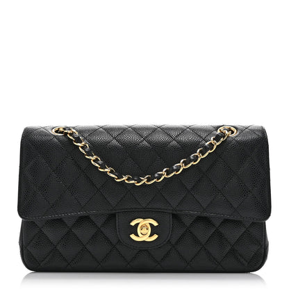 Caviar Quilted Medium Double Flap Black