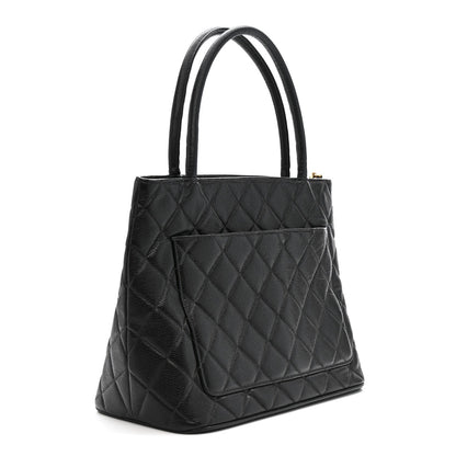 Caviar Quilted Medallion Tote Black