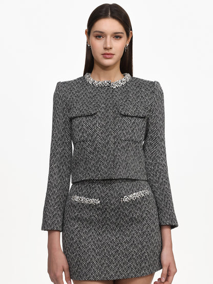 Fiona Classic Tailored Tweed Top And Skirt Two Piece Set