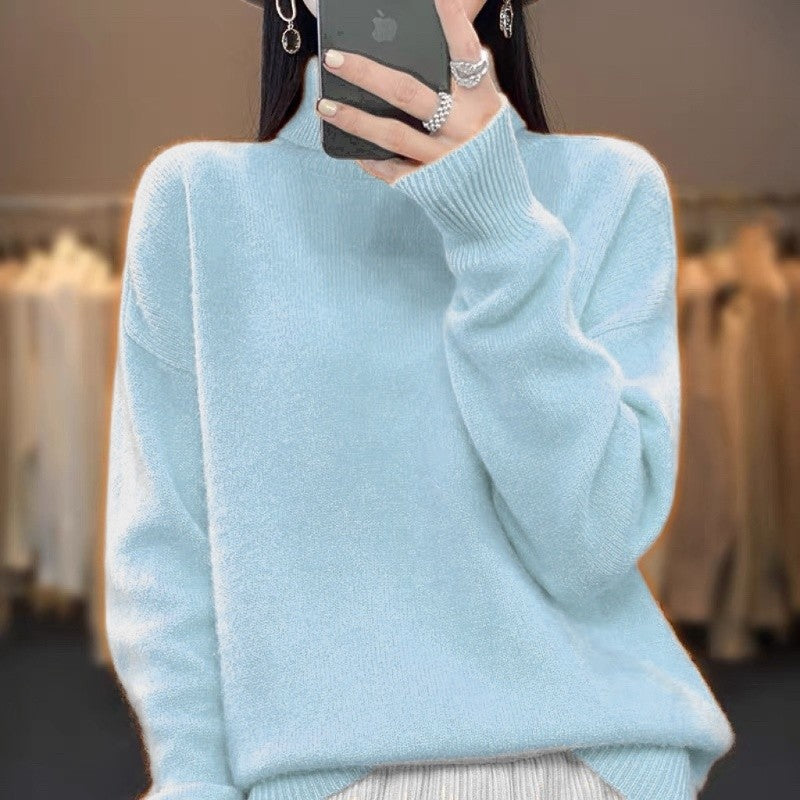 Solid Color High Neck Sweater
